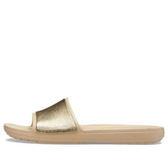 Chaussons Crocs Sloane Shine Low Slide minimalistes et décontractés, couleur marron et or, 206921-212