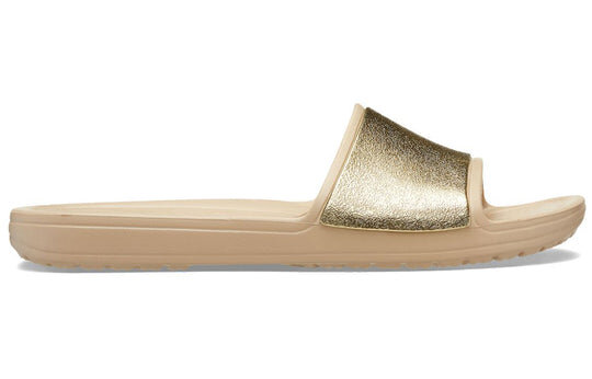 Chaussons Crocs Sloane Shine Low Slide minimalistes et décontractés, couleur marron et or, 206921-212