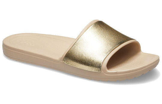 Chaussons Crocs Sloane Shine Low Slide minimalistes et décontractés, couleur marron et or, 206921-212