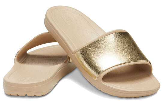 Chaussons Crocs Sloane Shine Low Slide minimalistes et décontractés, couleur marron et or, 206921-212
