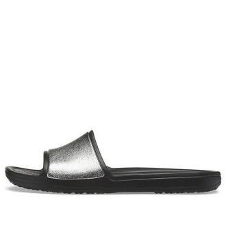Chaussons plats décontractés Crocs Sloane Shine Low Slide pour femme, noirs et argentés, 206921-001
