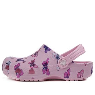 Crocs (PS) Sabots classiques à motif papillon, sandales d&rsquo;extérieur à talon plat, sandales de sport roses 206414-6GD