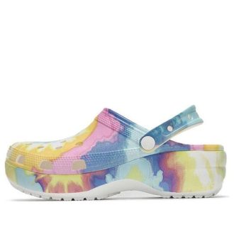 Crocs (WMNS) Sabots classiques nuages  Tie Dye Impression Sandales de sport légères et confortables Rose Bleu 207151-94S