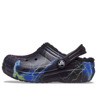 Sabot Crocs (GS) Classic à doublure duveteuse « Black Lightning » 207322-0C4
