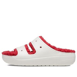 Sandale pull Crocs Classic Cozzzy Holiday (femmes) « Blanc rouge » 209227-90H