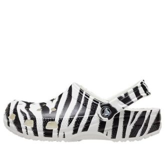 Sandales de plage Crocs Classic Clog à imprimé animal, noir et blanc, 206676-1DE