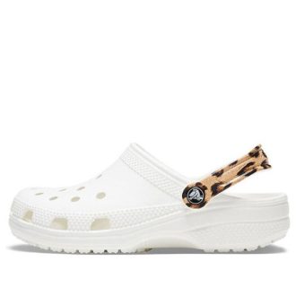 Sandales de plage Crocs Classic Clog à imprimé léopard, blanches, 206638-1D1