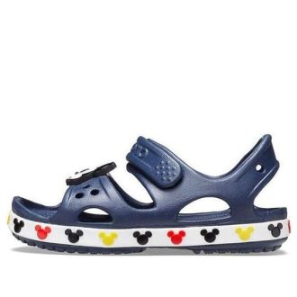 Sandales de sport à talon plat et bout ouvert Crocs (PS) Funny Mickey Velcro, bleu foncé, 206171-410
