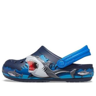 Sandales de sport à talon plat et motif requin amusant Crocs (PS) bleu foncé 207070-410