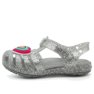 Sandales plates pailletées Crocs (GS) Isabella « Gris argenté » 205038-040