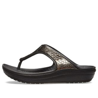 Tongs Crocs (femmes) à semelle épaisse, couleur cuivre noir 205604-0FG